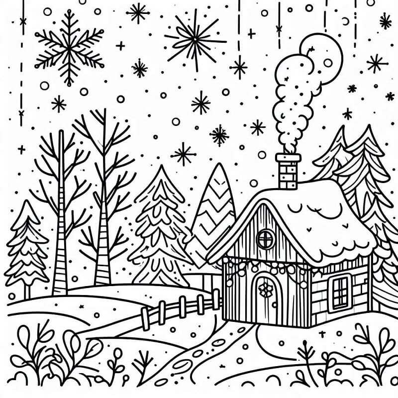Casa d'inverno da colorare