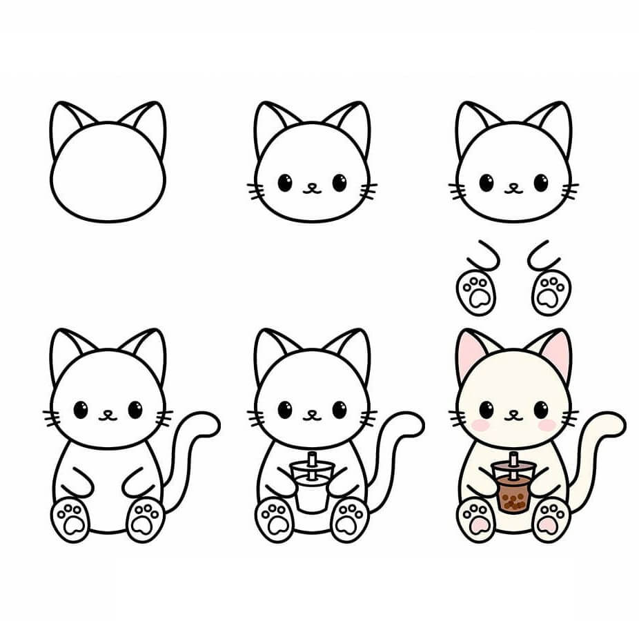 Disegno Kawaii: Come Creare un Gattino Dolce con il Boba Tea