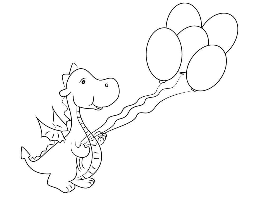 Drago con palloncini da colorare