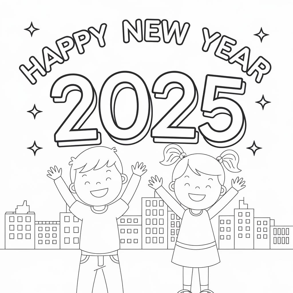 Felice Anno Nuovo 2025 (6) da colorare