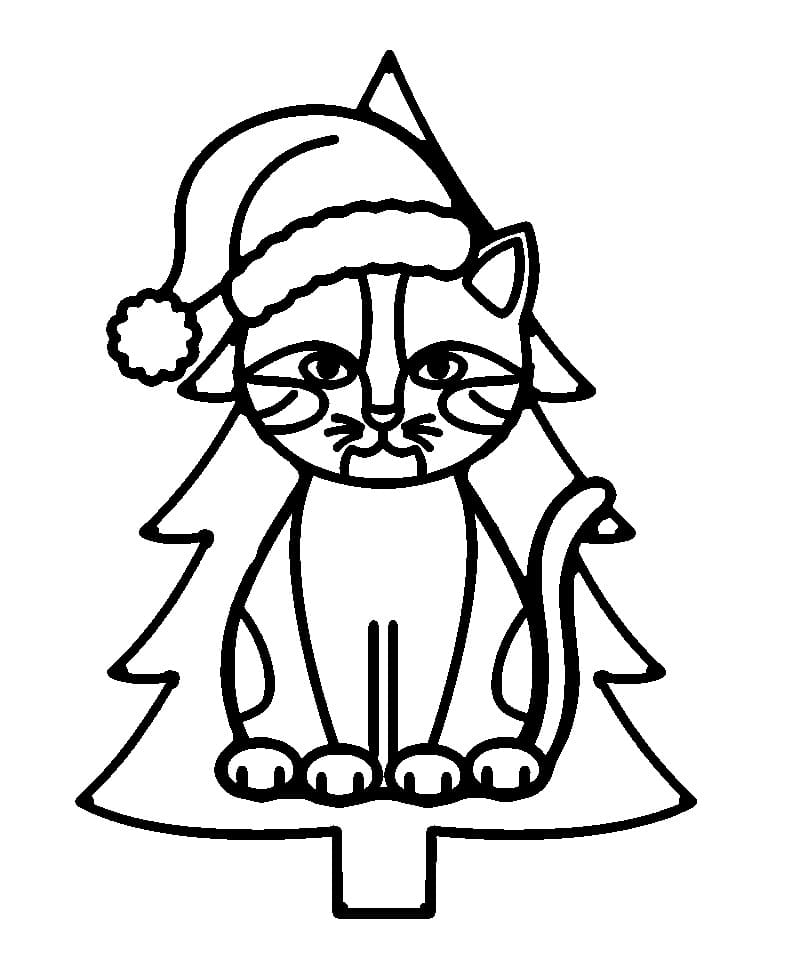 Gatto e albero di Natale da colorare