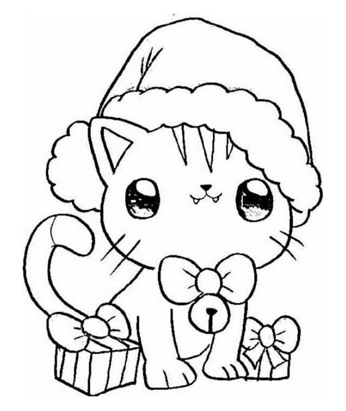 Gatto e regalo di Natale da colorare