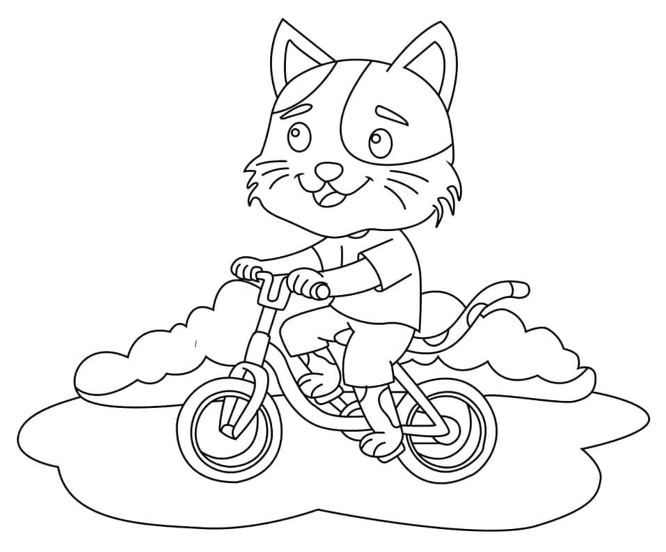 Gatto in bicicletta da colorare