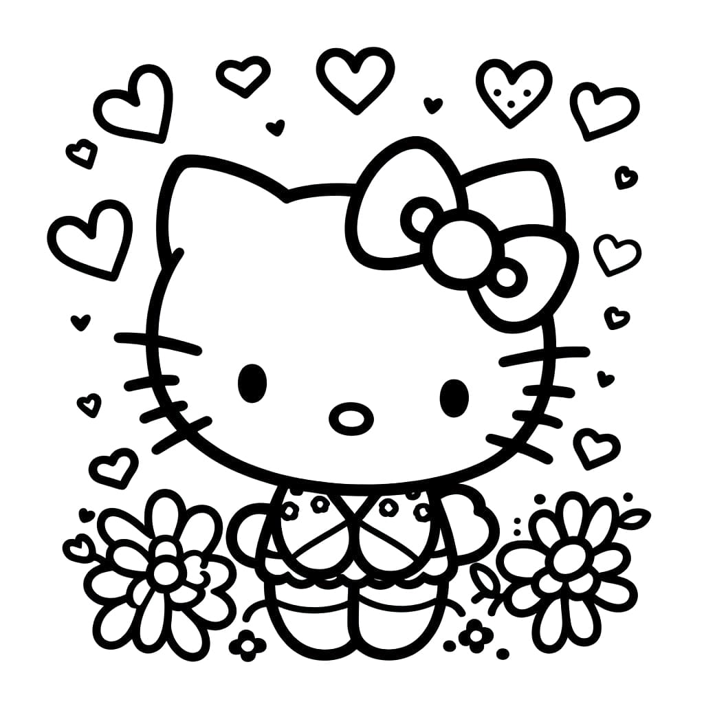 Hello Kitty con i fiori da colorare
