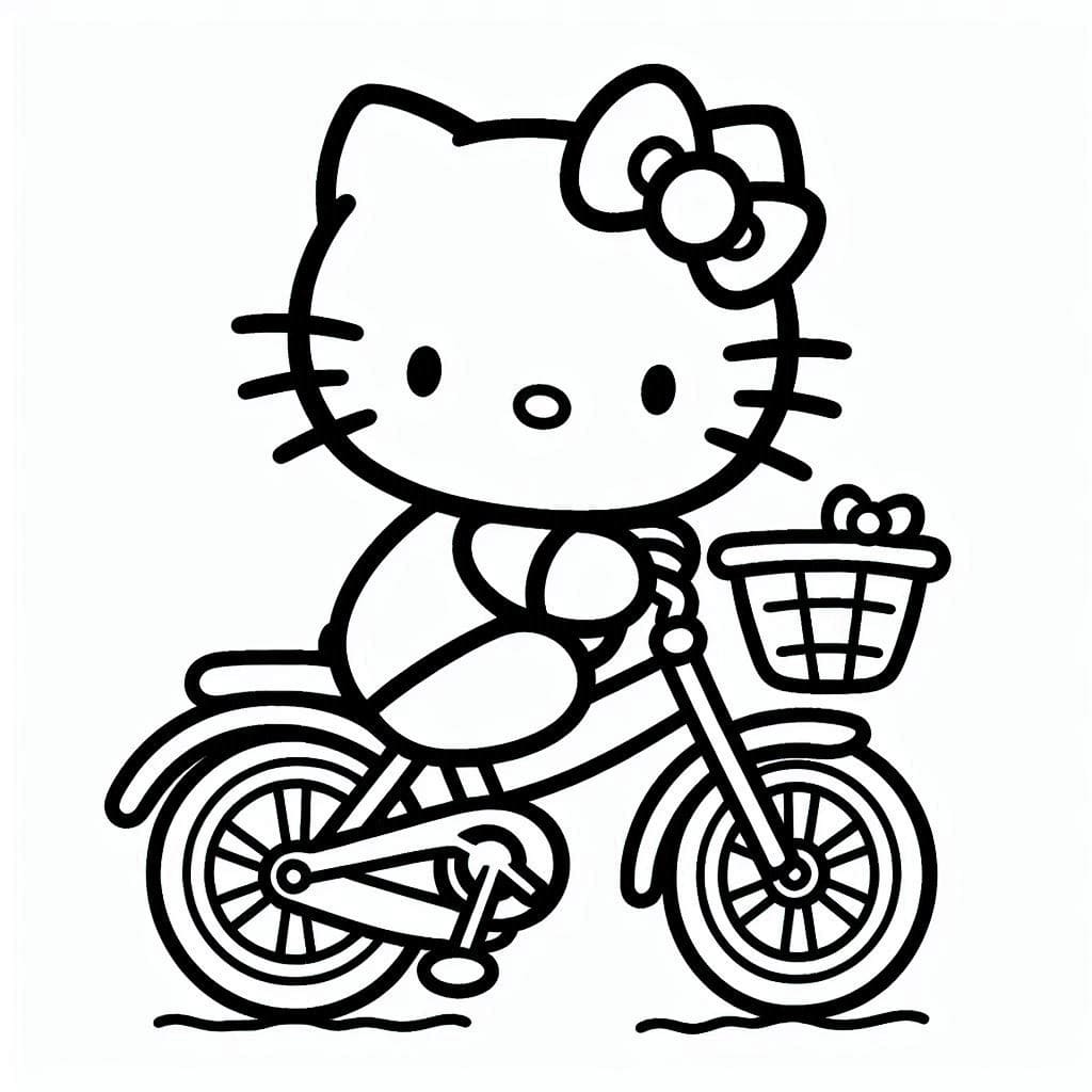Hello Kitty in bicicletta da colorare