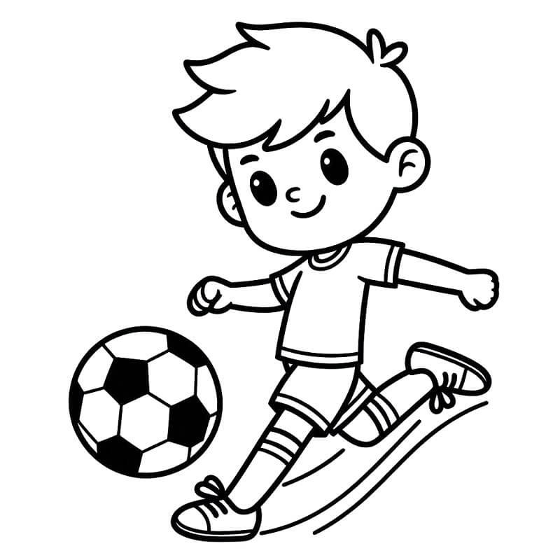 Il ragazzino gioca a calcio da colorare