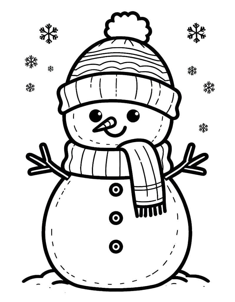 Immagine Gratuita Pupazzo di Neve da colorare