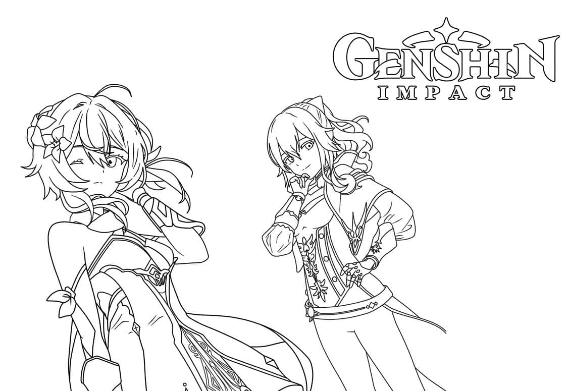 Lumine dan Jean di Genshin Impact da colorare