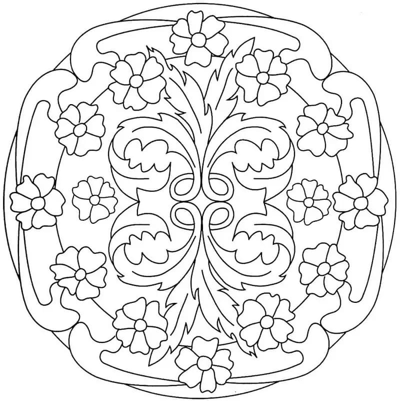 Mandala di Fiori Semplice da colorare