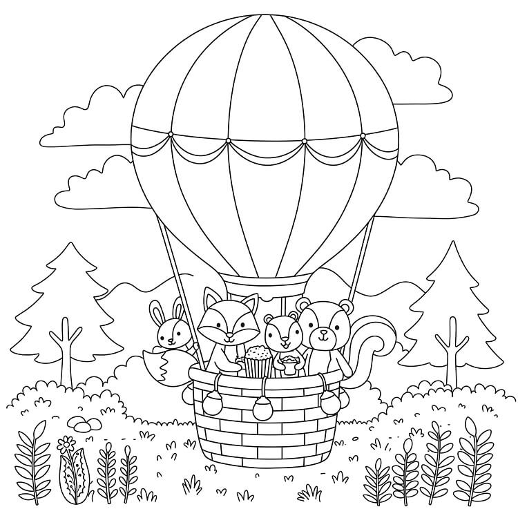 Mongolfiera nel cielo da colorare