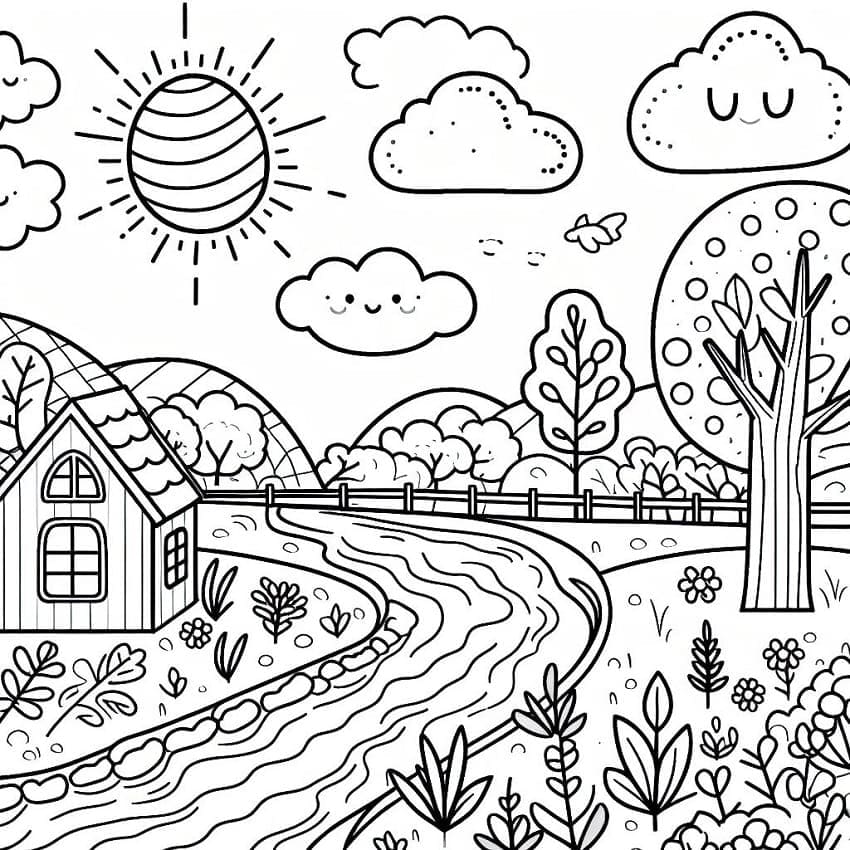 Paesaggio Semplice da colorare