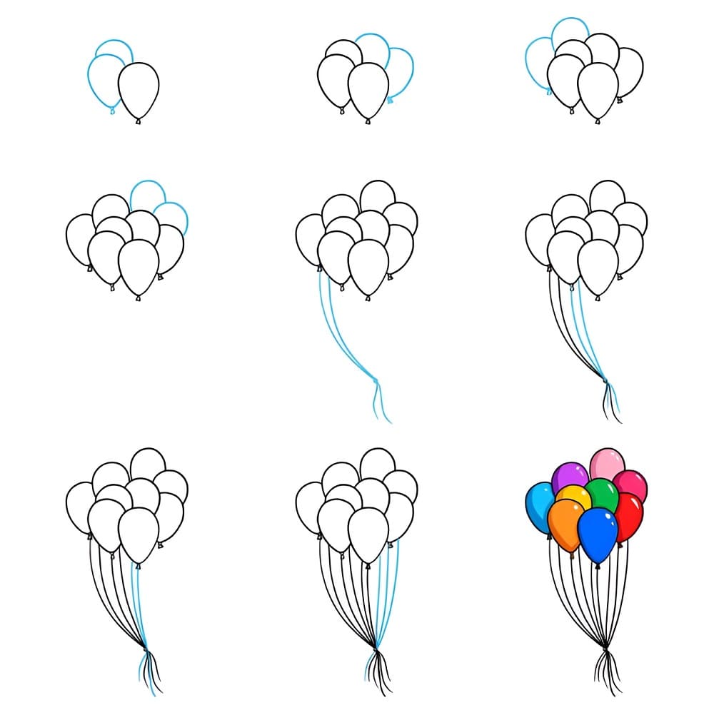 Come Disegnare dei Palloncini: Uno alla Volta, Fino a Formare un Bel Mazzo
