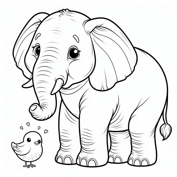 Pulcino ed elefante da colorare