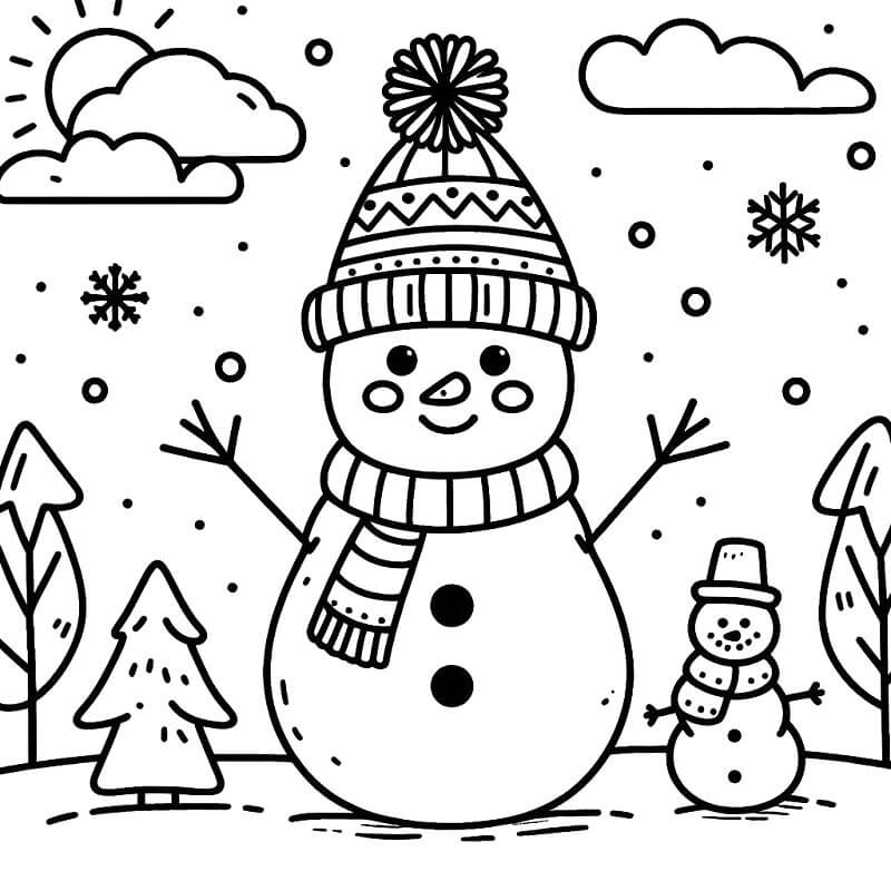 Pupazzo di Neve Stampabile per Bambini da colorare