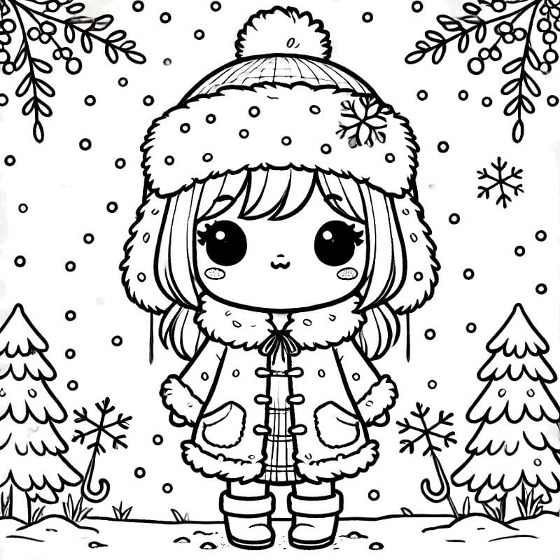 Ragazza d'inverno da colorare