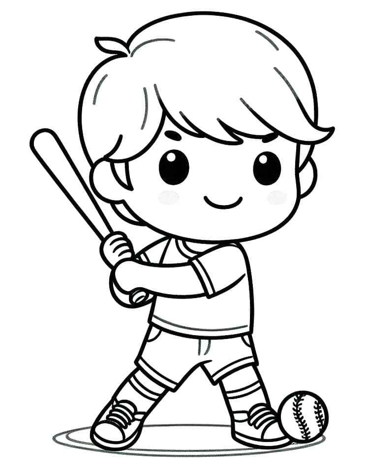 Ragazzo carino gioca a baseball da colorare