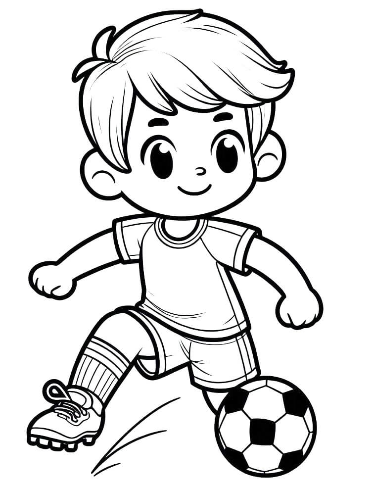 Ragazzo carino gioca a calcio da colorare