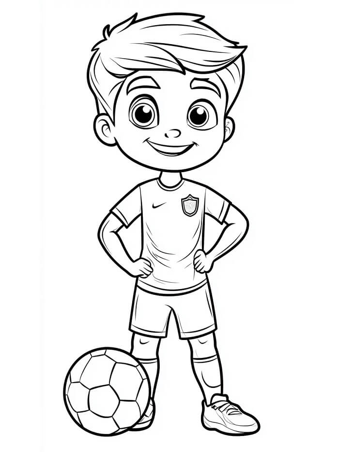 Ragazzo felice gioca a calcio da colorare