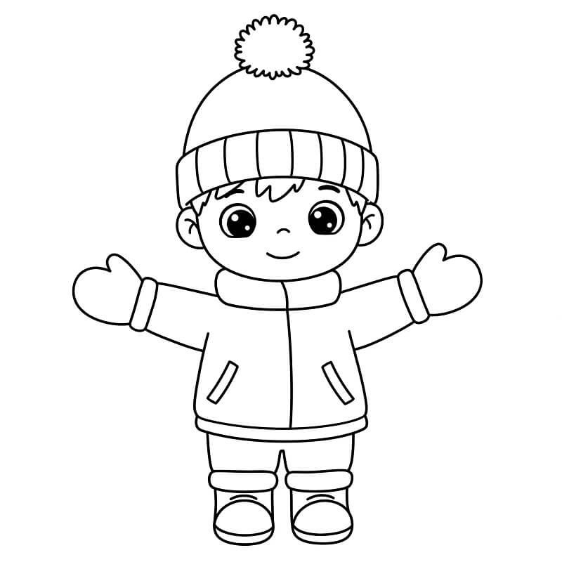 Ragazzo in inverno da colorare