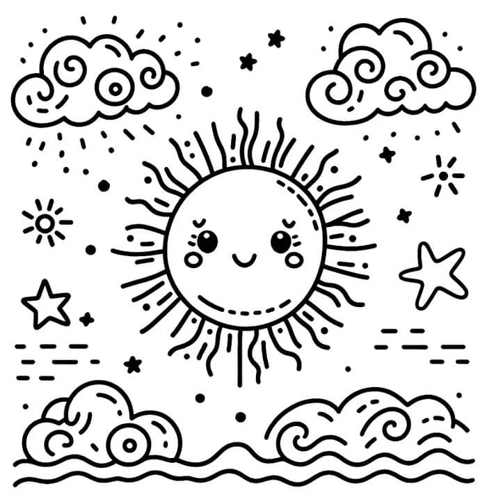 Sole per Bambini di 4 Anni da colorare