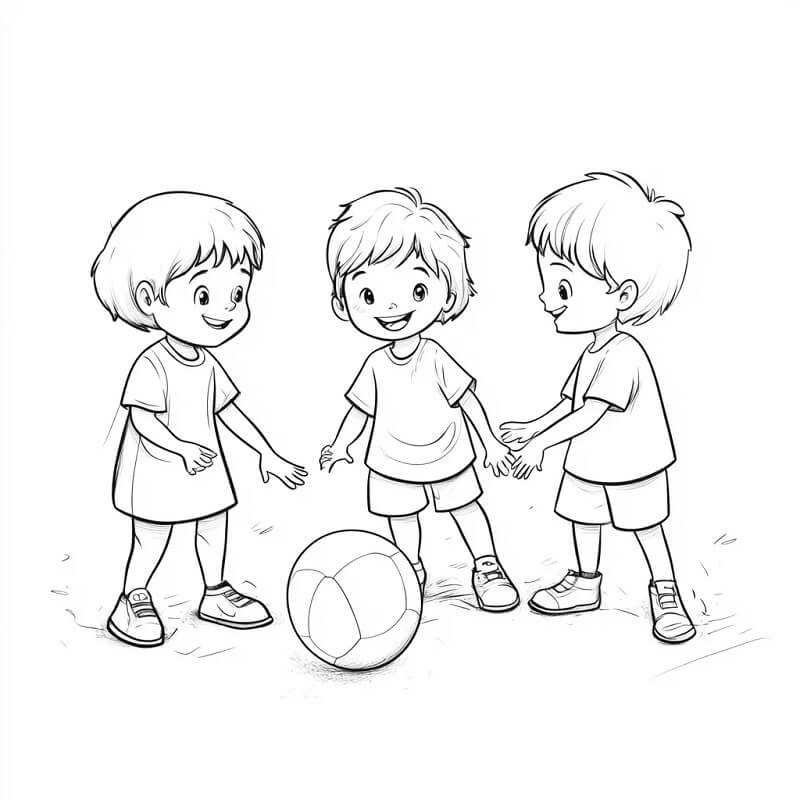 Tre ragazzi e il calcio da colorare