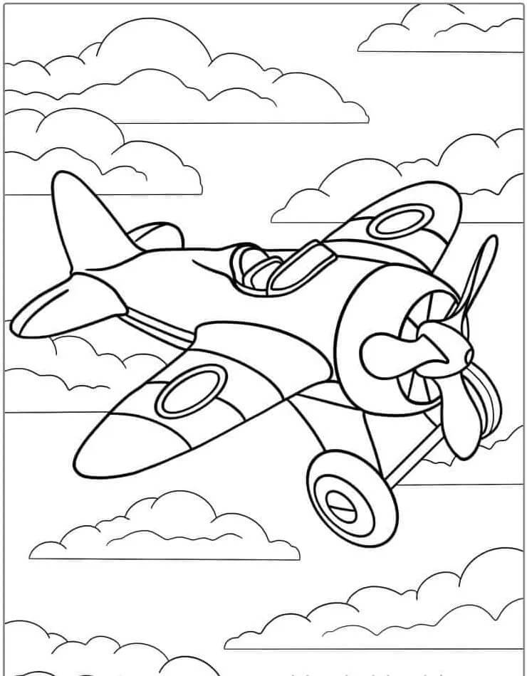Un aereo nel cielo da colorare