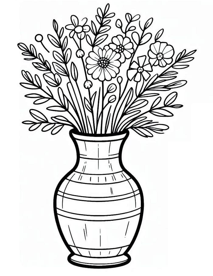 Un grazioso vaso di fiori da colorare