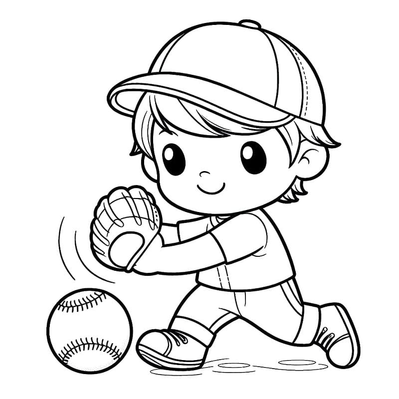Un ragazzo carino gioca a baseball da colorare