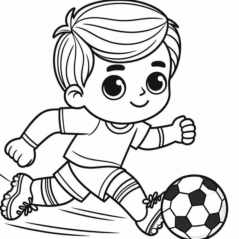 Un ragazzo gioca a calcio da colorare