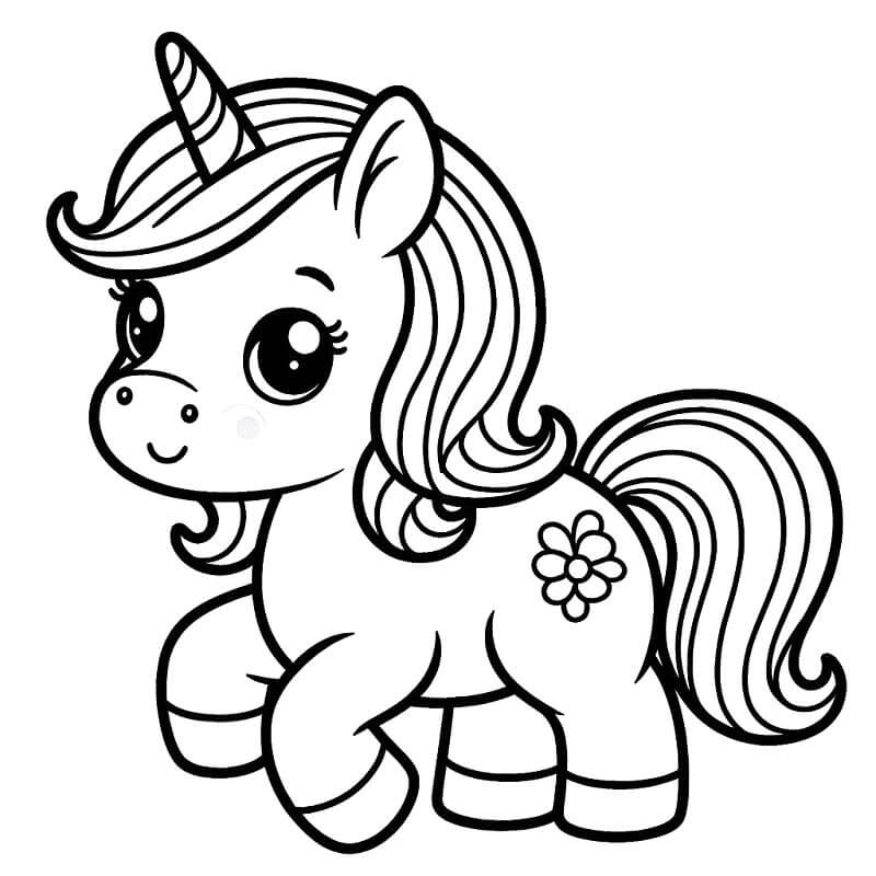 Un unicorno sorridente da colorare