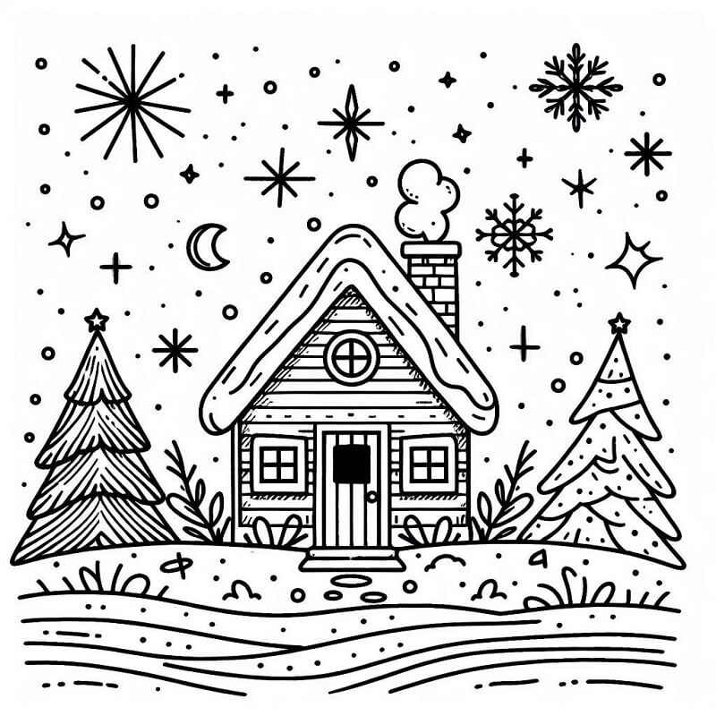 Una casa d'inverno da colorare