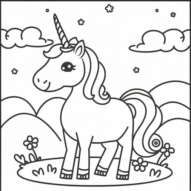 Unicorno per Bambini di 6 Anni da colorare