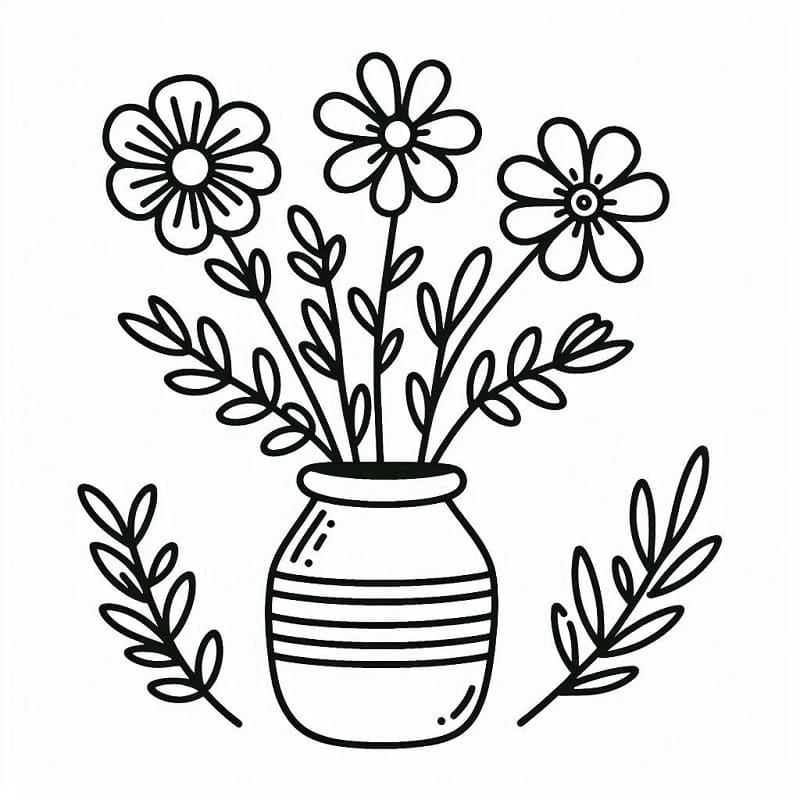 Vaso di Fiori per Bambini di 1 Anno da colorare