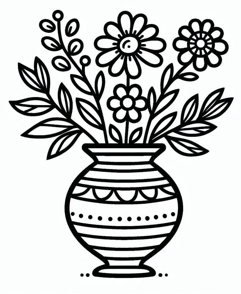 Vaso di Fiori per Bambini di 4 Anni da colorare