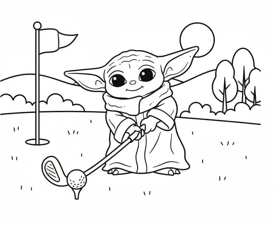 Baby Yoda Gioca a Golf da colorare