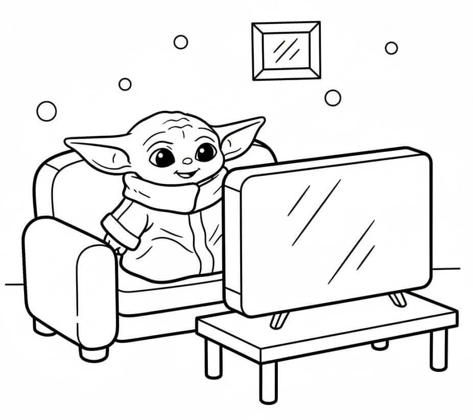 Baby Yoda Guarda la TV da colorare