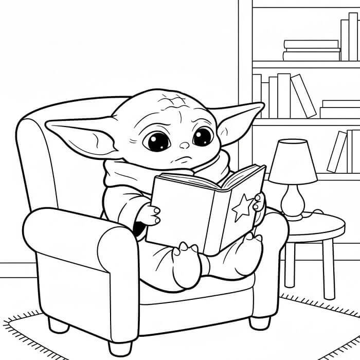 Baby Yoda Legge un Libro da colorare