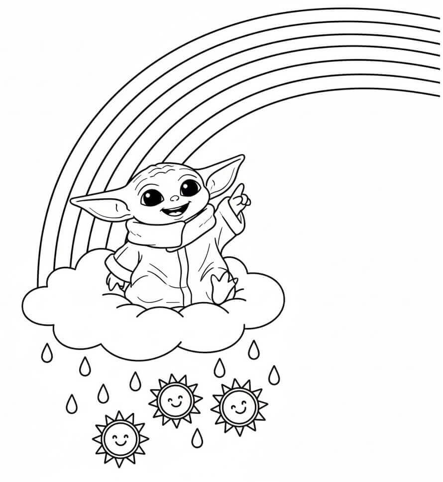 Baby Yoda con Arcobaleno da colorare