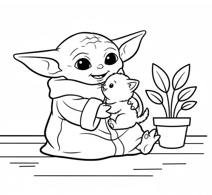 Baby Yoda con Gattino da colorare