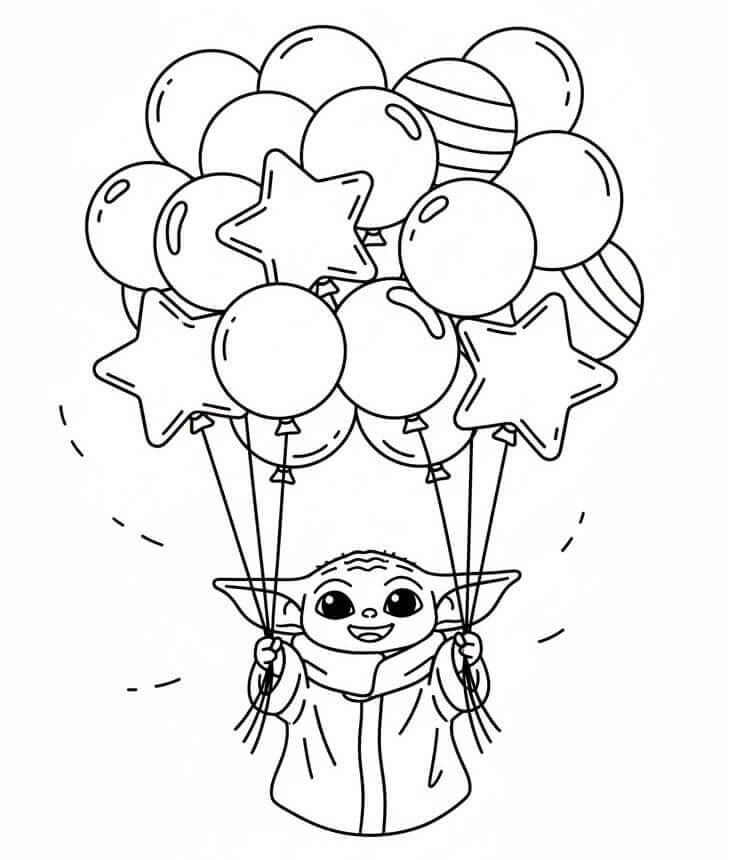 Baby Yoda con Palloncini da colorare