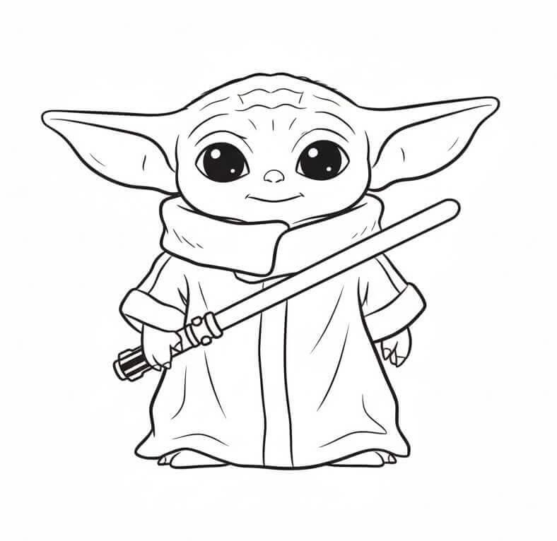 Baby Yoda con Spada Laser da colorare
