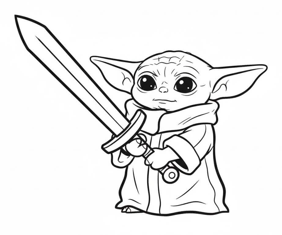 Baby Yoda con Spada da colorare