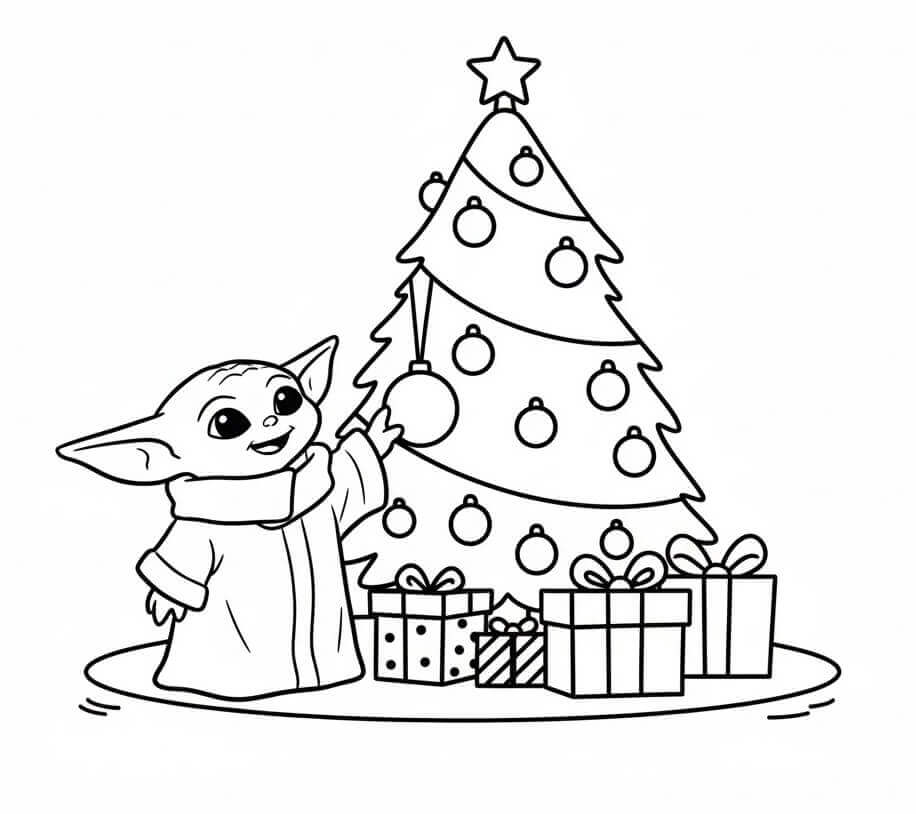 Baby Yoda e Albero di Natale da colorare
