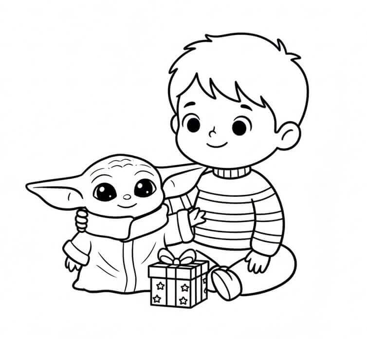 Baby Yoda e un Bimbo da colorare