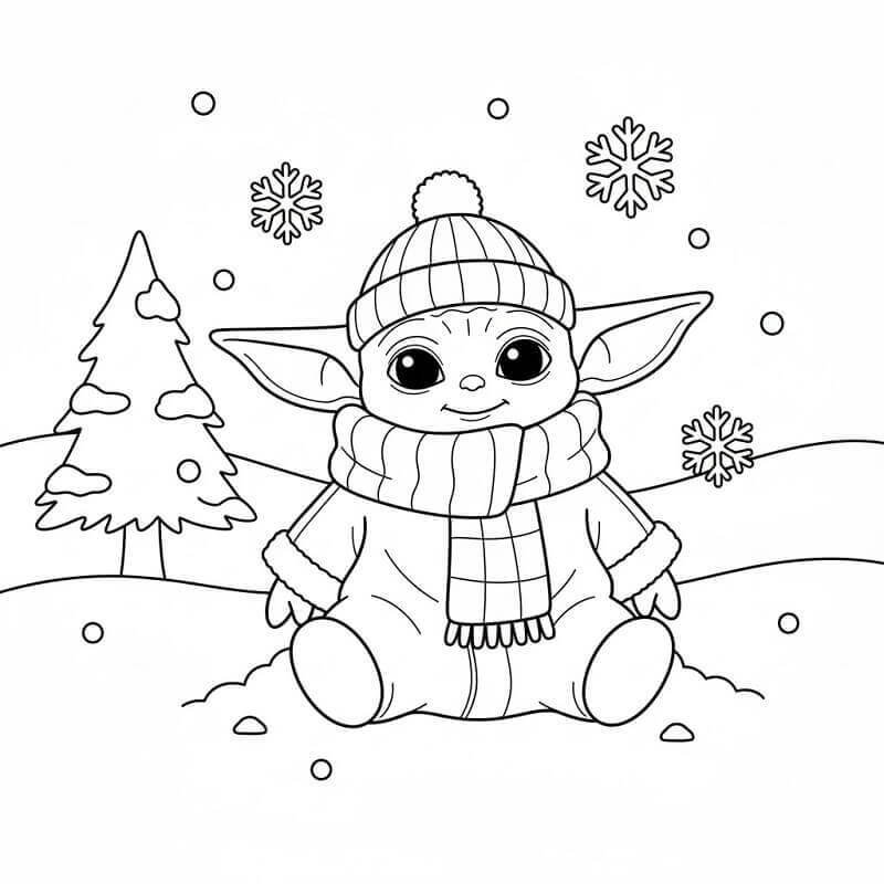 Baby Yoda in Inverno da colorare