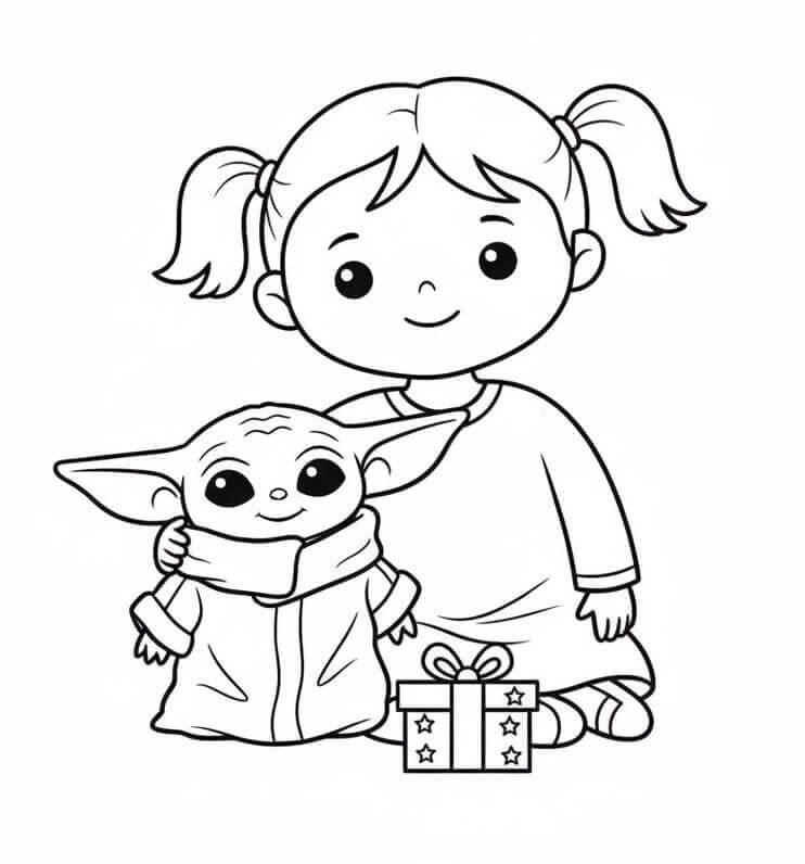 Bambina e Baby Yoda da colorare