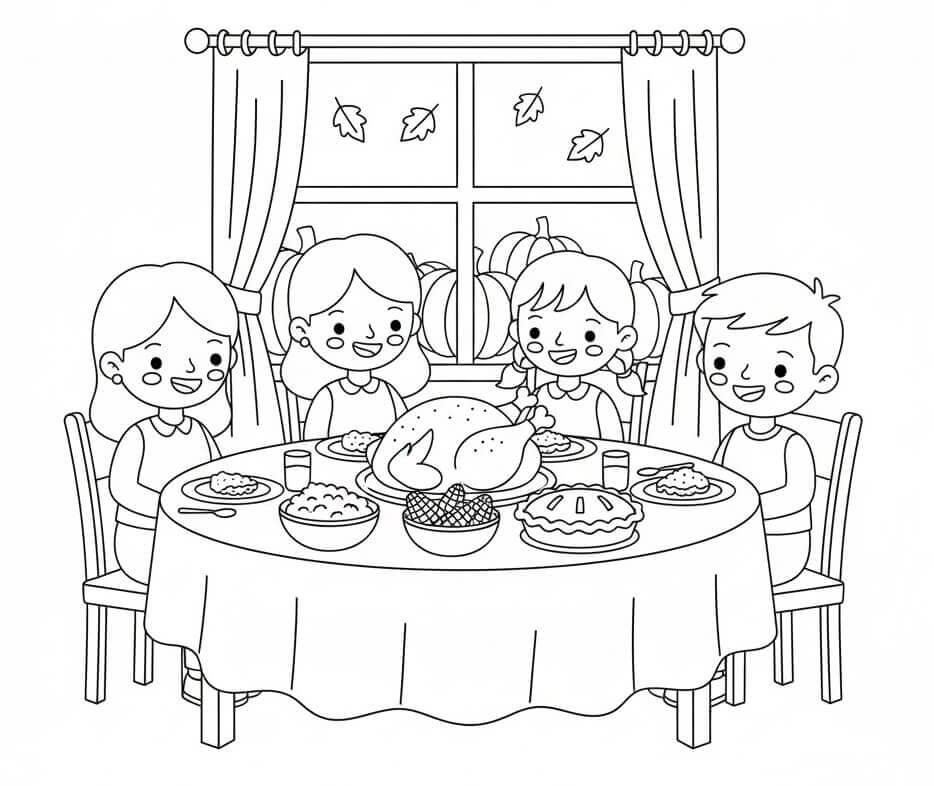 Bambini al Ringraziamento da colorare