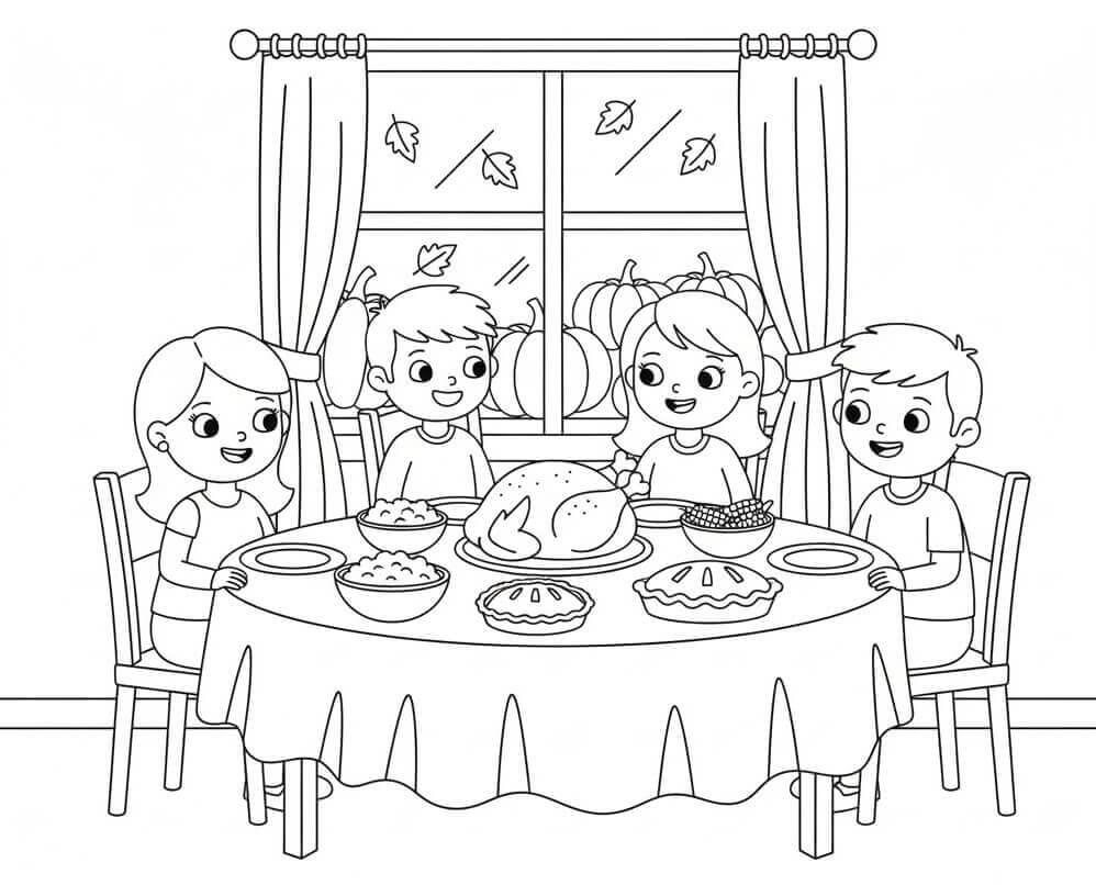 Bambini del Ringraziamento da colorare