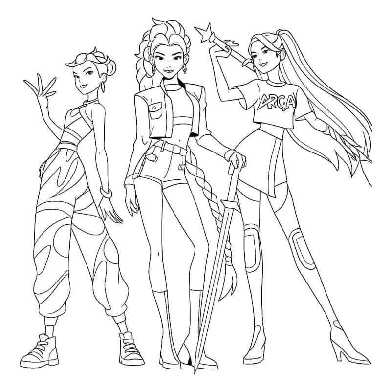 Bellissime Ragazze KPop Demon Hunters da colorare