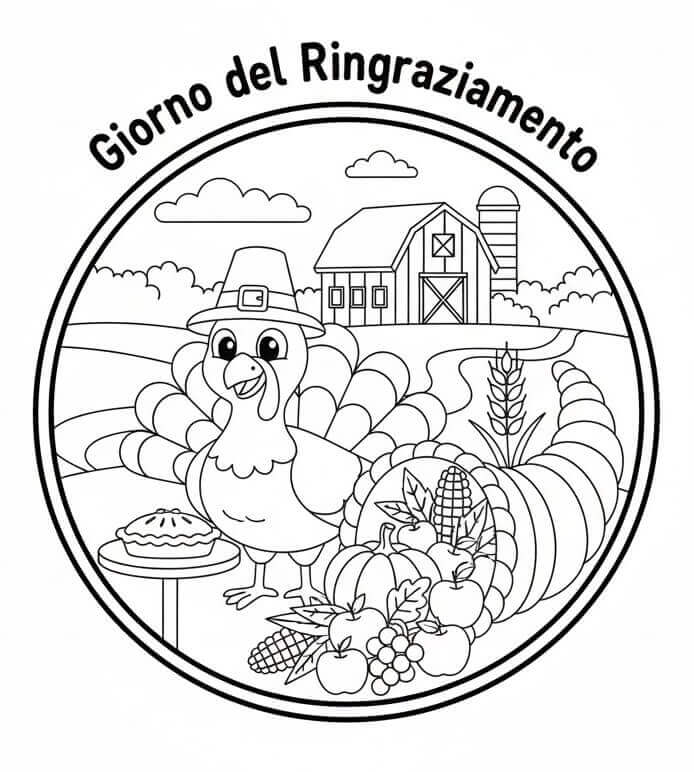 Carino Tacchino del Ringraziamento da colorare
